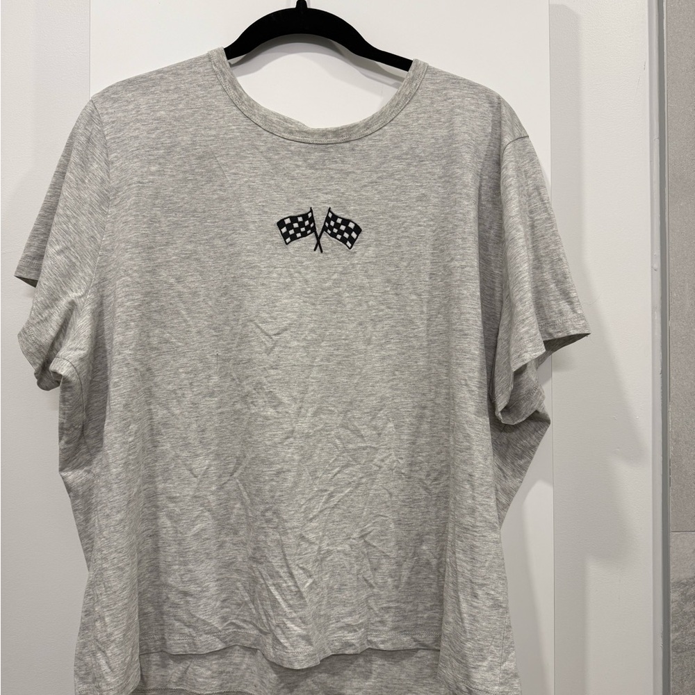 Abercrombie & Fitch Heather Gray Tee with Checkered Flags
